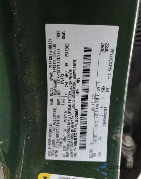 2023 Ford Bronco Base из США, поврежденный, VIN 1FMEE5DP7PLB60568